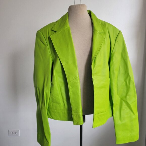 Newport News Women's Lime Green Leather Jacket (Size: 18) - Picture 10 of 14